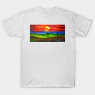 Sunset over poppy field T-Shirt